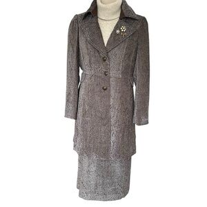 Midnight Velvet Grey  Paisley Velvet Two Piece Coat and Skirt Set Size 16W
